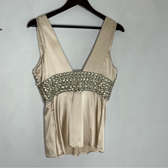 Bebe Size XS Y2K Heavy Beaded Silk Plunging Blouse - Picture 8 of 10